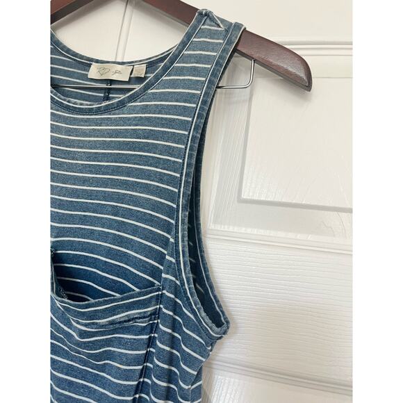 Coastal Blue Stripe Cotton Pocket Tank Dress Short Small Nautical Light Cover Up - Picture 3 of 7
